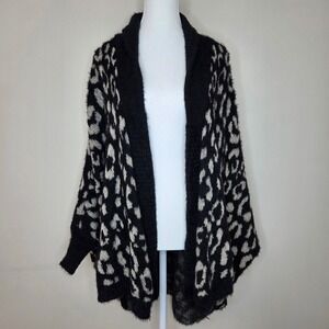 Akemi + Kin Anthropologie Animal Print Mohair Finish Cardigan One Size Black Tan